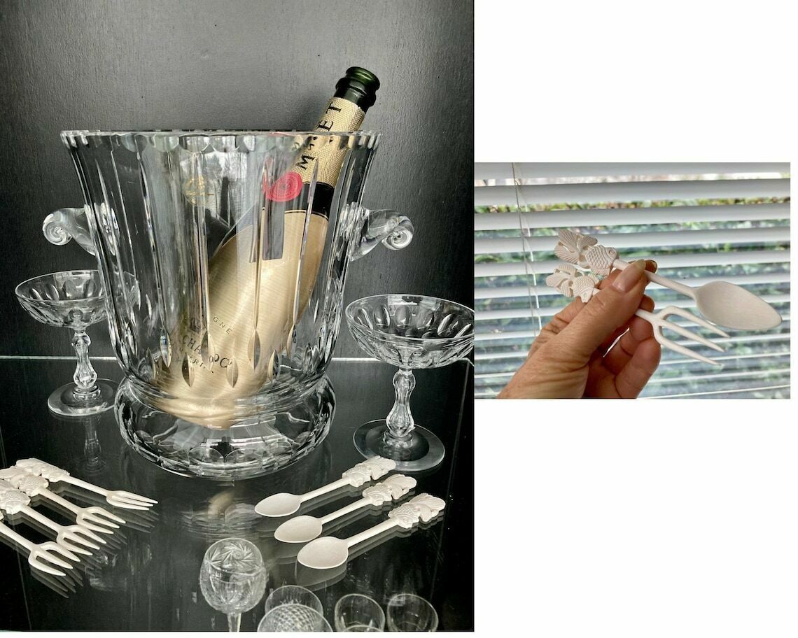 Gesneden Olijfhouten Vorken En Lepels – Cocktailgerei – 7 Delig – Zeldzaam photo 183.0