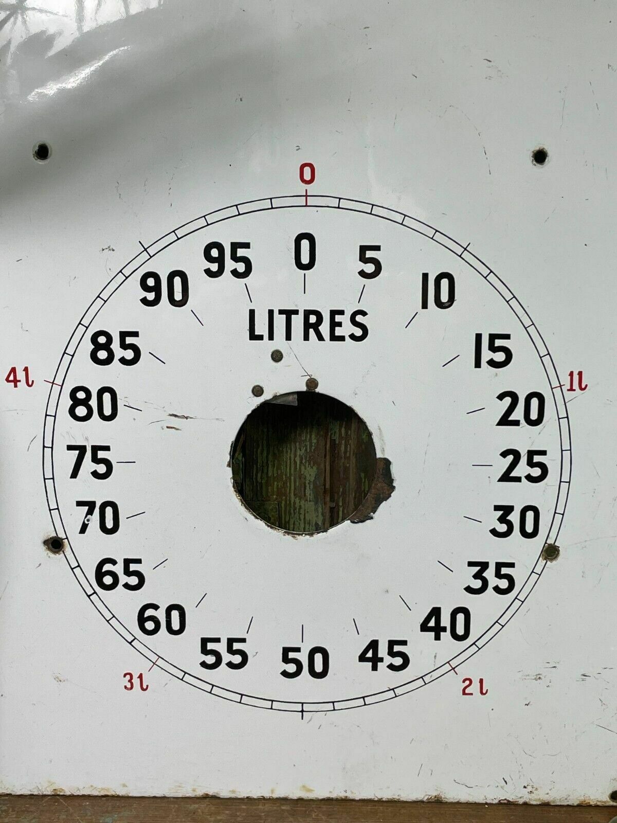 Vintage Enamel Petrol Pump Gauge Dial Automobilia Sign photo for sale