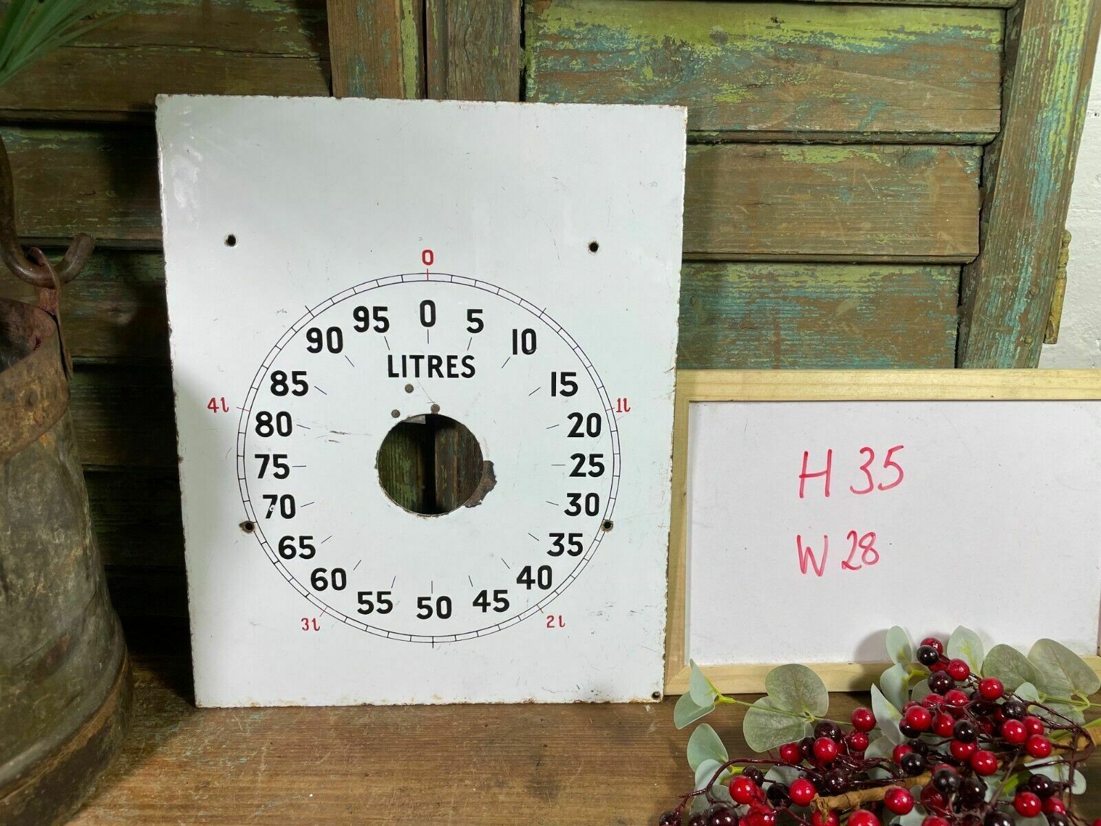 Vintage Enamel Petrol Pump Gauge Dial Automobilia Sign photo vintage