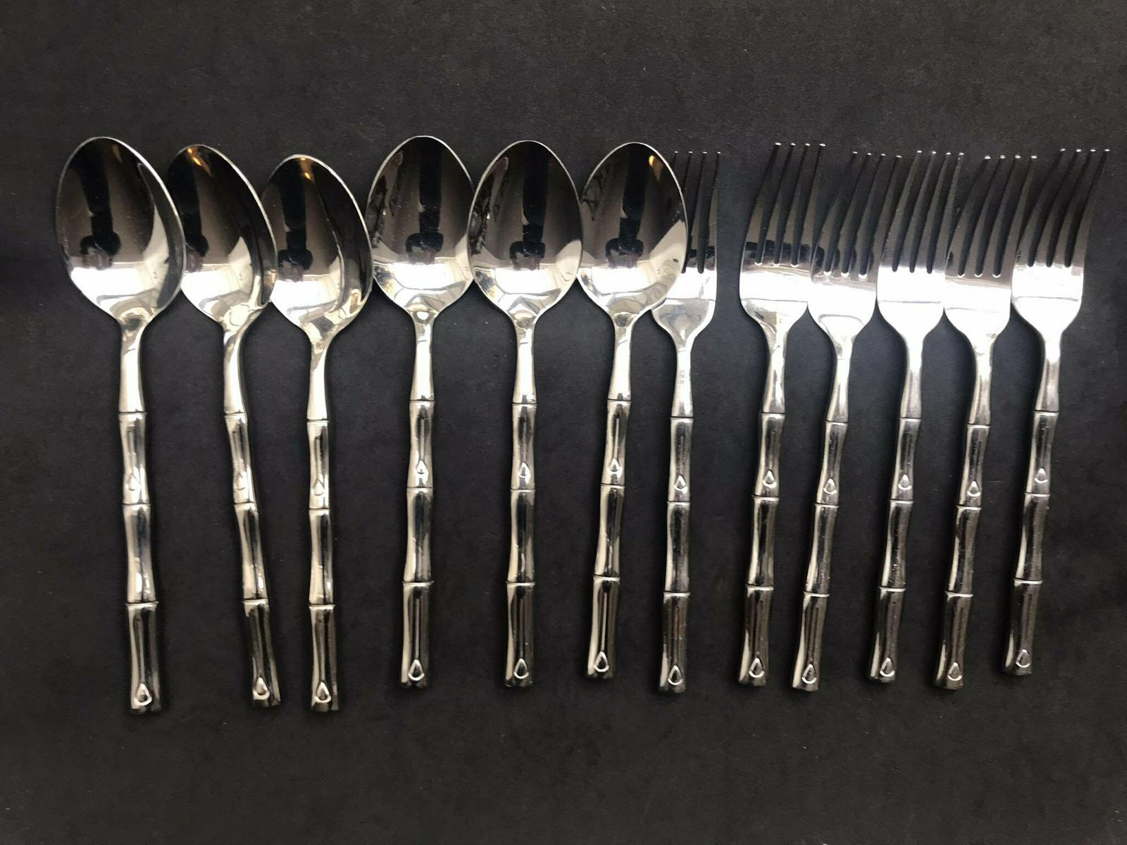 Bamboo Flatware Set 24 Pieces Boho Chic Cutlery Mid Century Vintage Metal Wedding Gift Hollywood Regency Table Decor Family Gift photo Home Decor