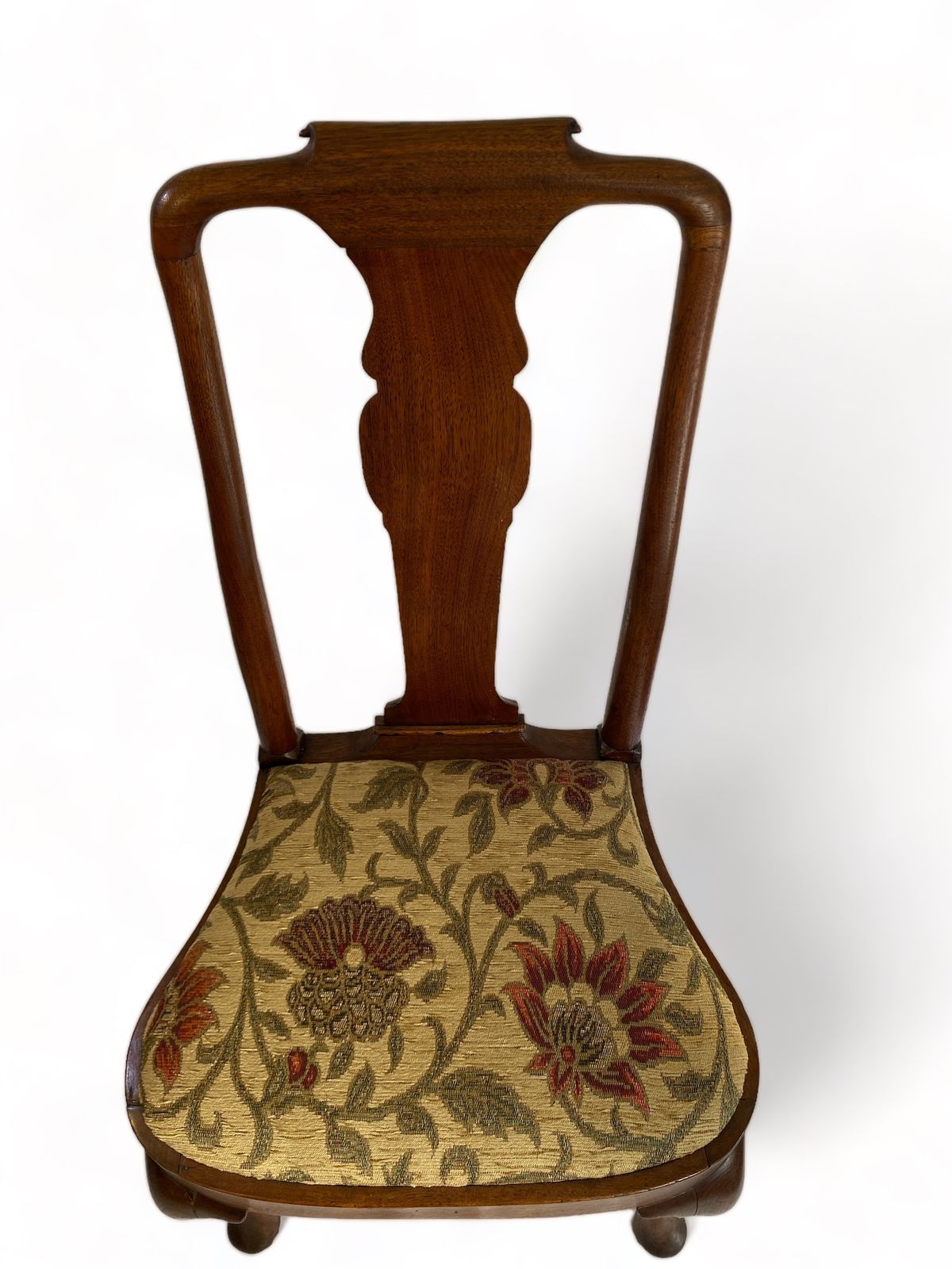 Pair Of Splat Back Queen Anne Walnut Chairs With Floral Upholstered Seats photo Furniture