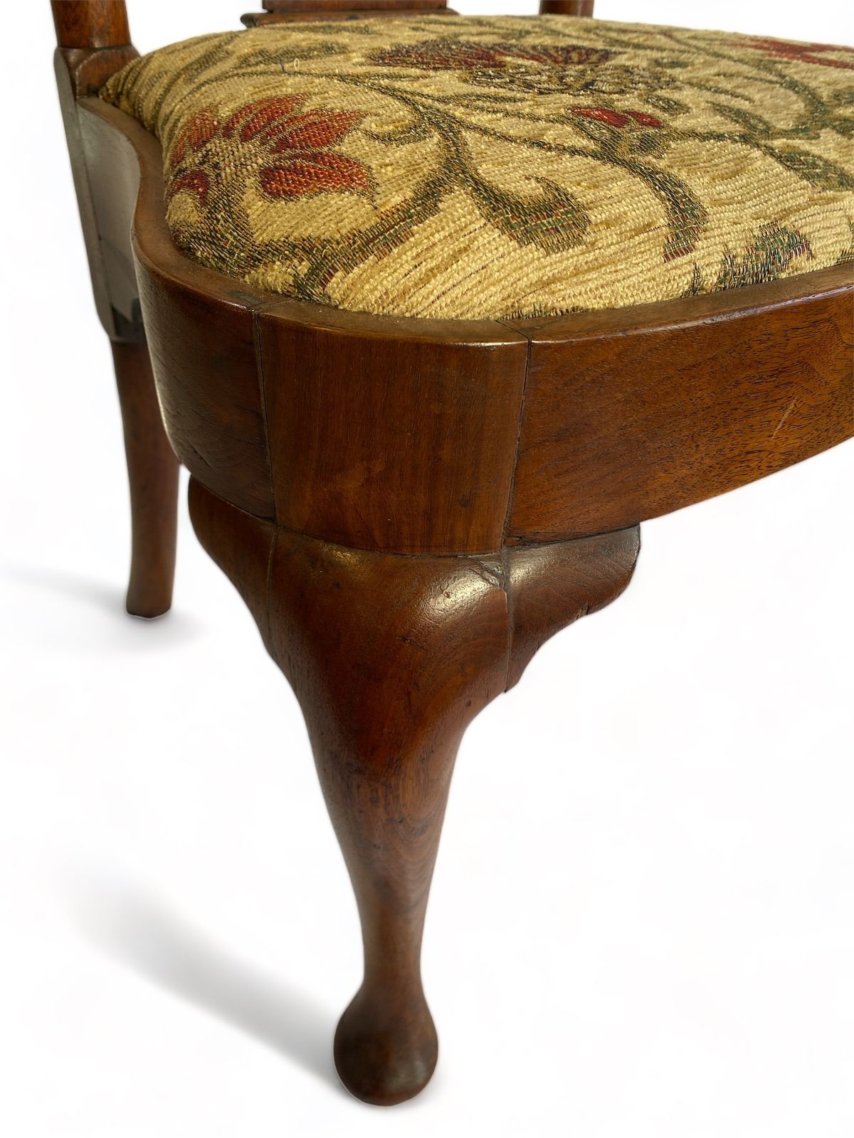 Pair Of Splat Back Queen Anne Walnut Chairs With Floral Upholstered Seats photo vintage