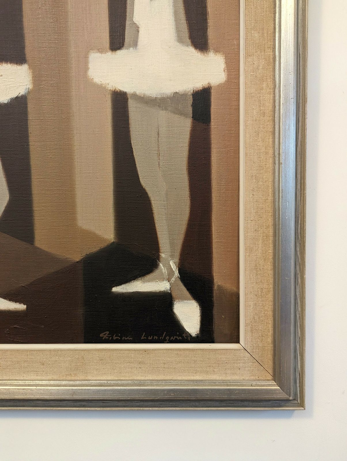 Mid Century Swedish Framed Figurative Oil Painting, Modernist Ballerinas photo buy