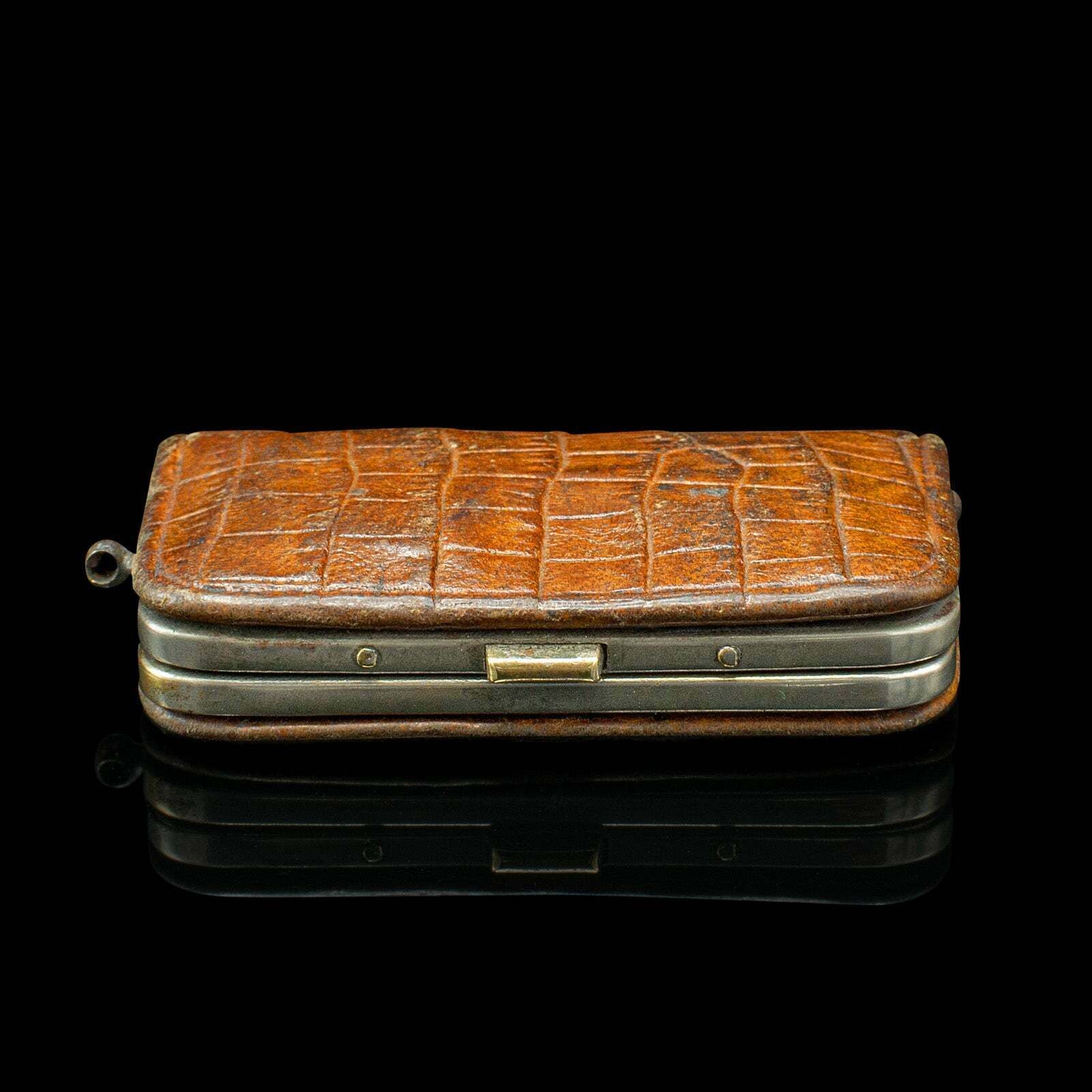 Antique Gentleman's Money Clip, German, Leather, Pocket Coin Holder, Edwardian photo vinterior