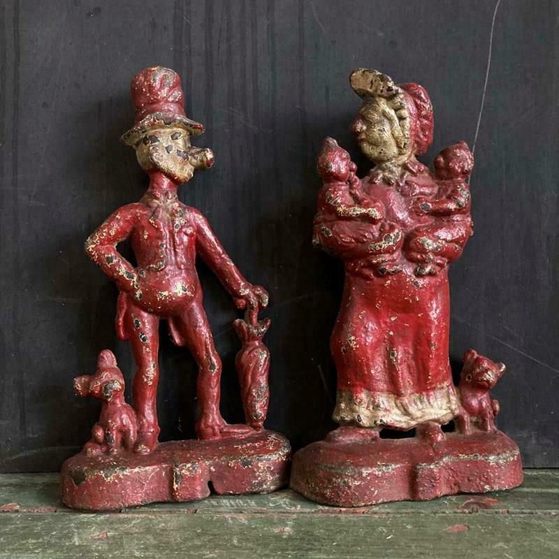 Pair Of Cast Iron Door Stops   Ally Sloper And Wife