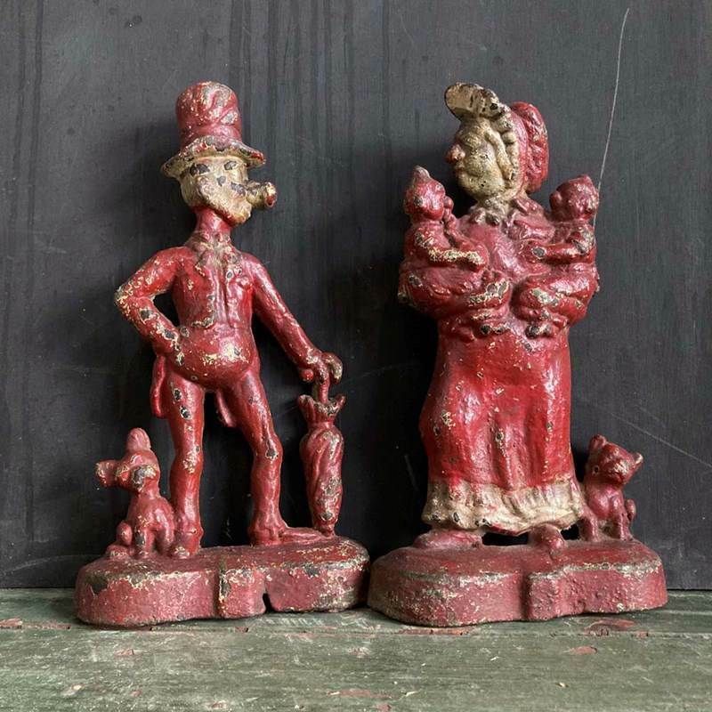 Pair Of Cast Iron Door Stops   Ally Sloper And Wife photo buy