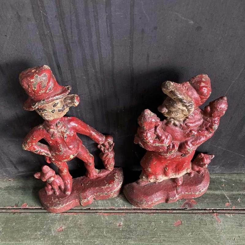 Pair Of Cast Iron Door Stops   Ally Sloper And Wife photo vintage