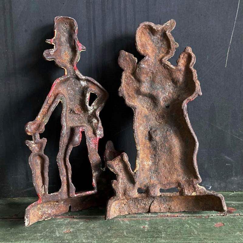photo for sale Pair Of Cast Iron Door Stops   Ally Sloper And Wife