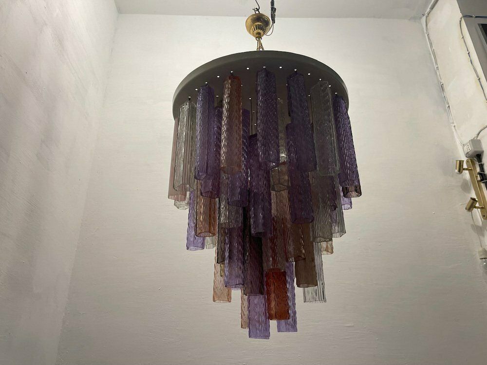 photo furniture Large Murano Glass Tube Chandelier, 1980s