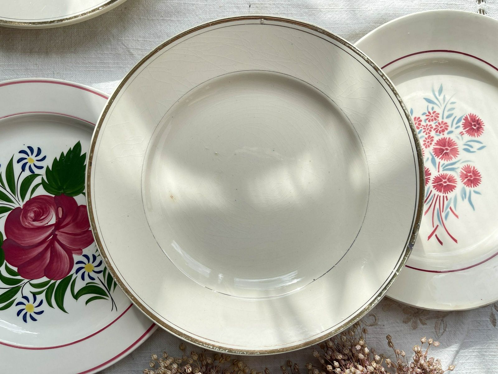 6 Assiettes Vintage Dépareillées Motif Fleuri   Assiettes Vintage Esprit Champêtre   Sarreguemines   Badonvillier   Moulin Des Loups photo 77.0