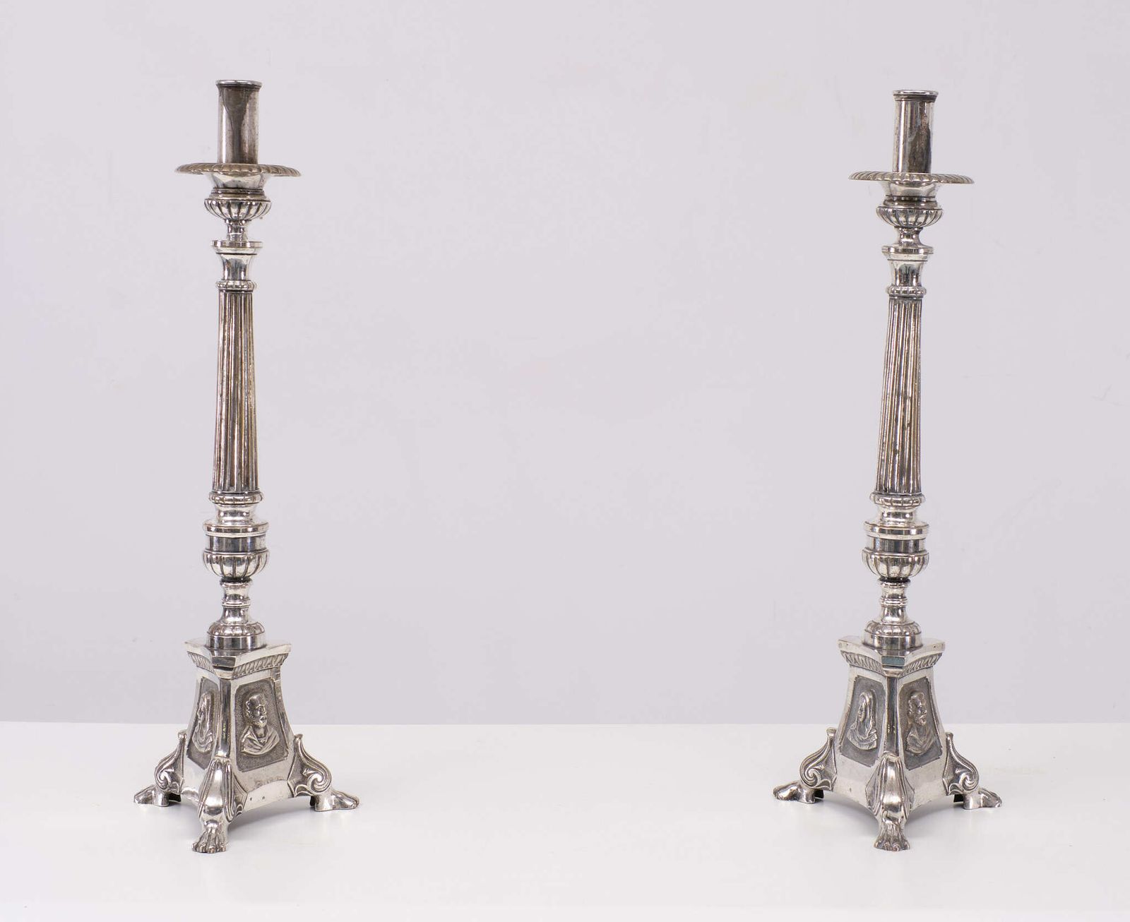 Antique Silver Plated France Church Candle Sticks 1850s photo 959.0