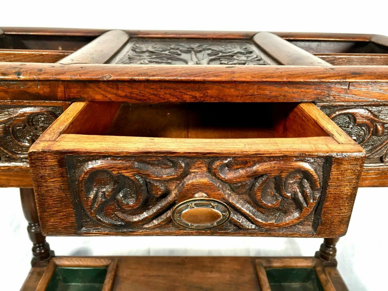 Antique Victorian Country House Oak Wood Stick & Umbrella Stand / Entrance Hall photo buy