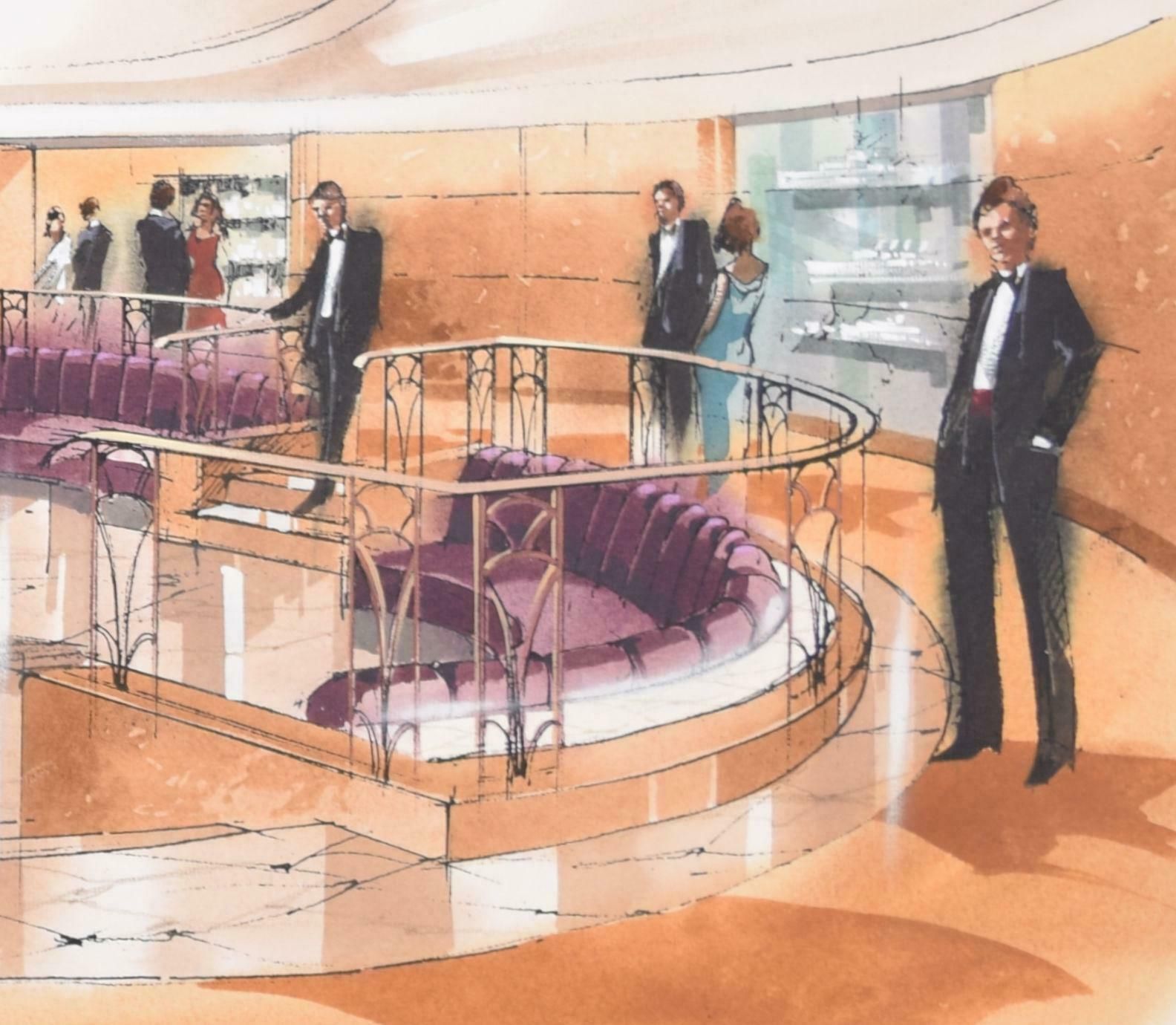 Queen Elizabeth 2 Cunard Midships Lobby Gouache Design By Fahye Design