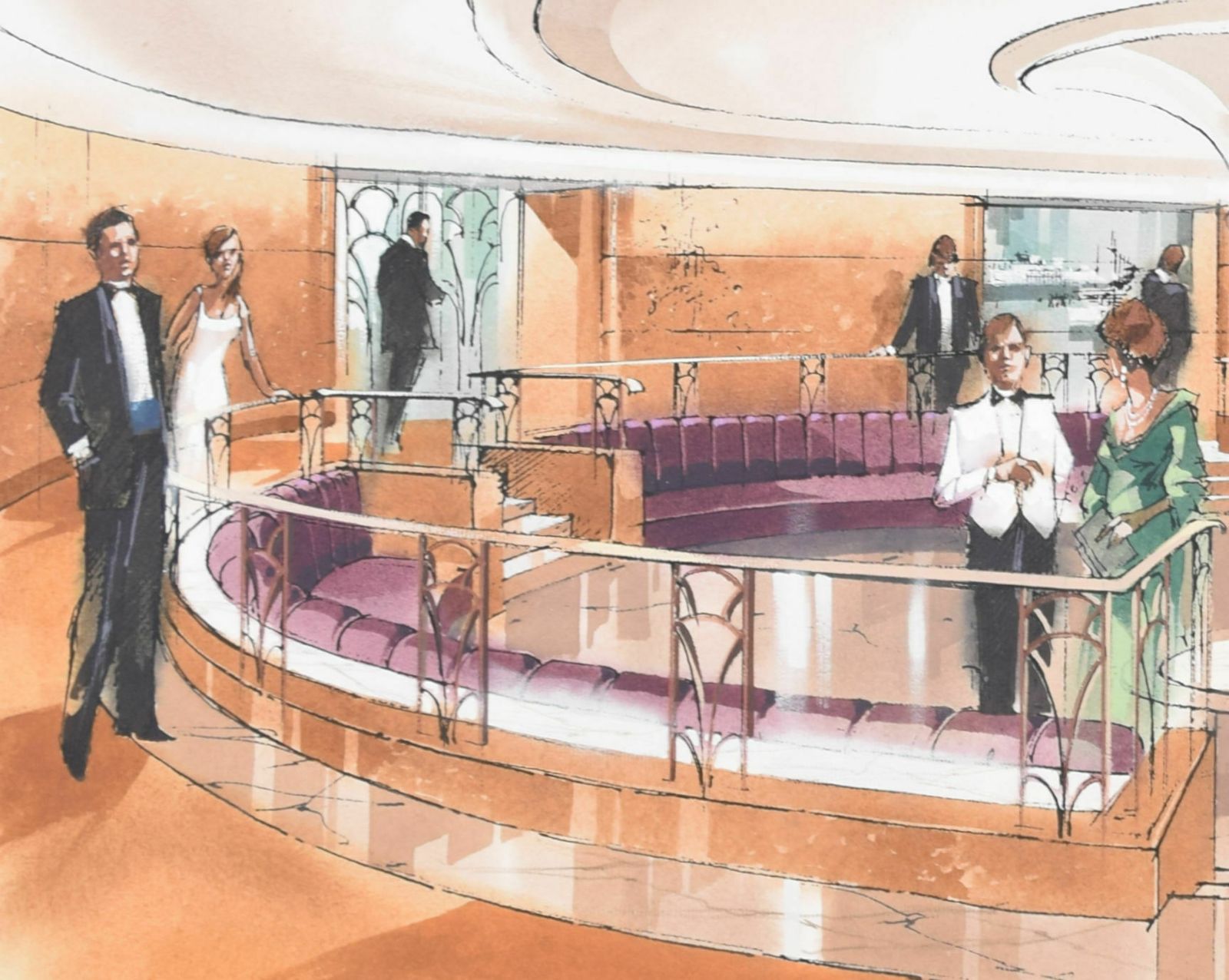 Fahye Design Consultants For Cunard Queen Elizabeth 2 – Midships Lobby photo 1950.0