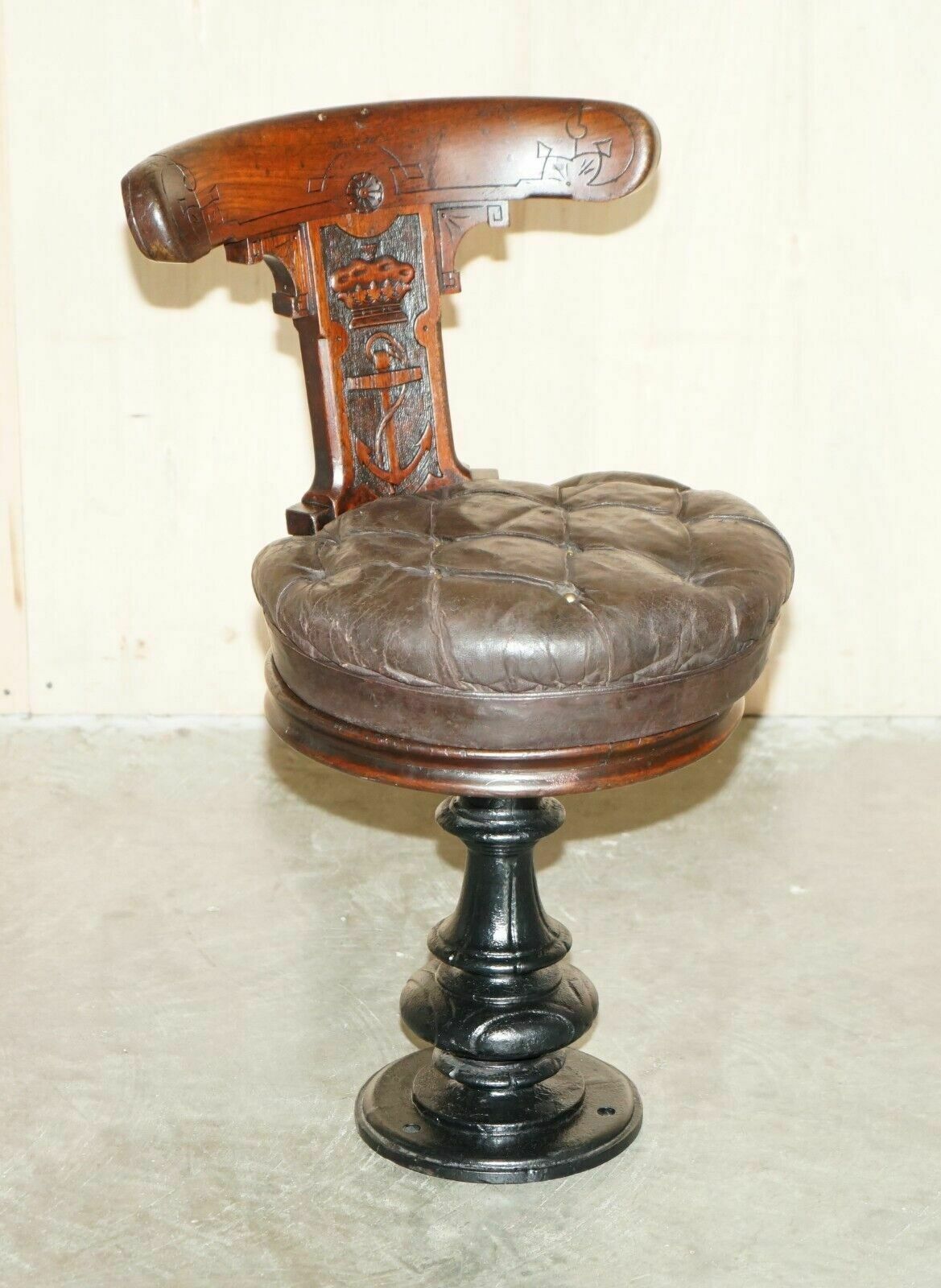 Antique Circa 1800 Ships Captains Chair With Royal Crown And Anchor Carved photo furniture