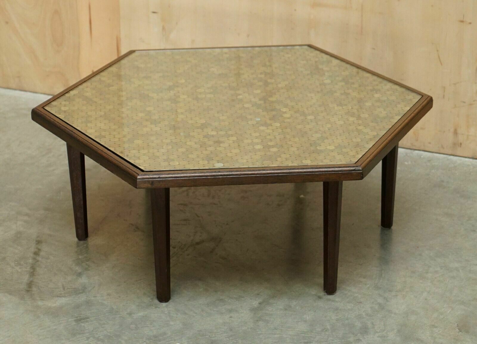 Antique Circa 1920 Coffee Table Covers In English Three Pence Coins From 1940's photo for sale
