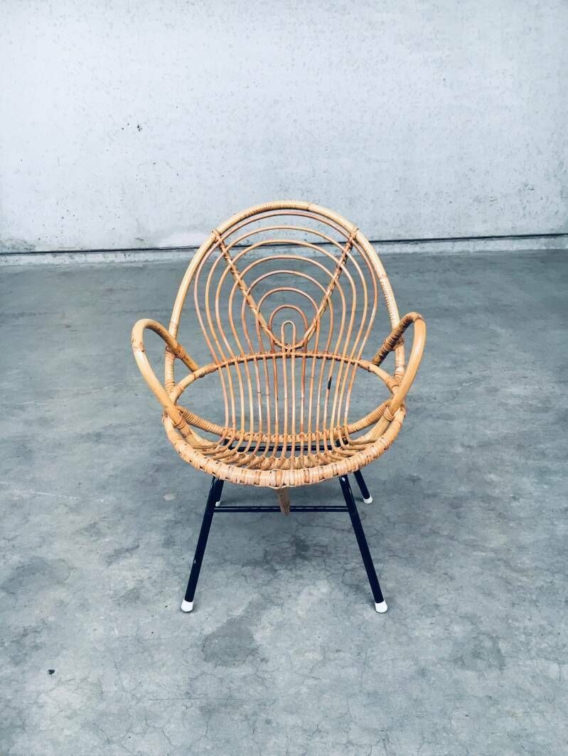 Furniture 1960's Pair Of Rattan Lounge Chairs By Rohe Noordwolde photo