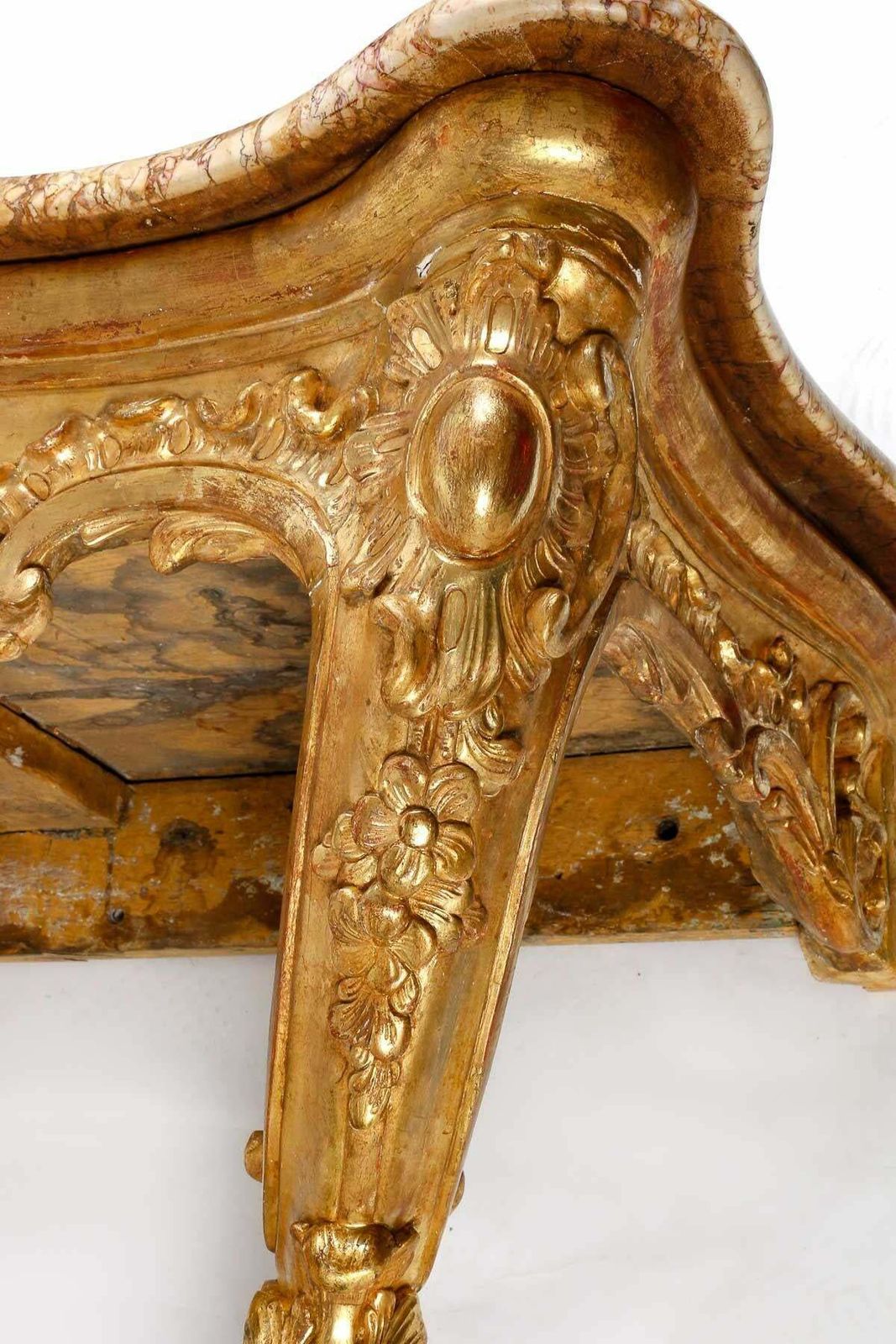 Carved And Gilded Wood Console, Marble Top, 18th Century. photo for sale