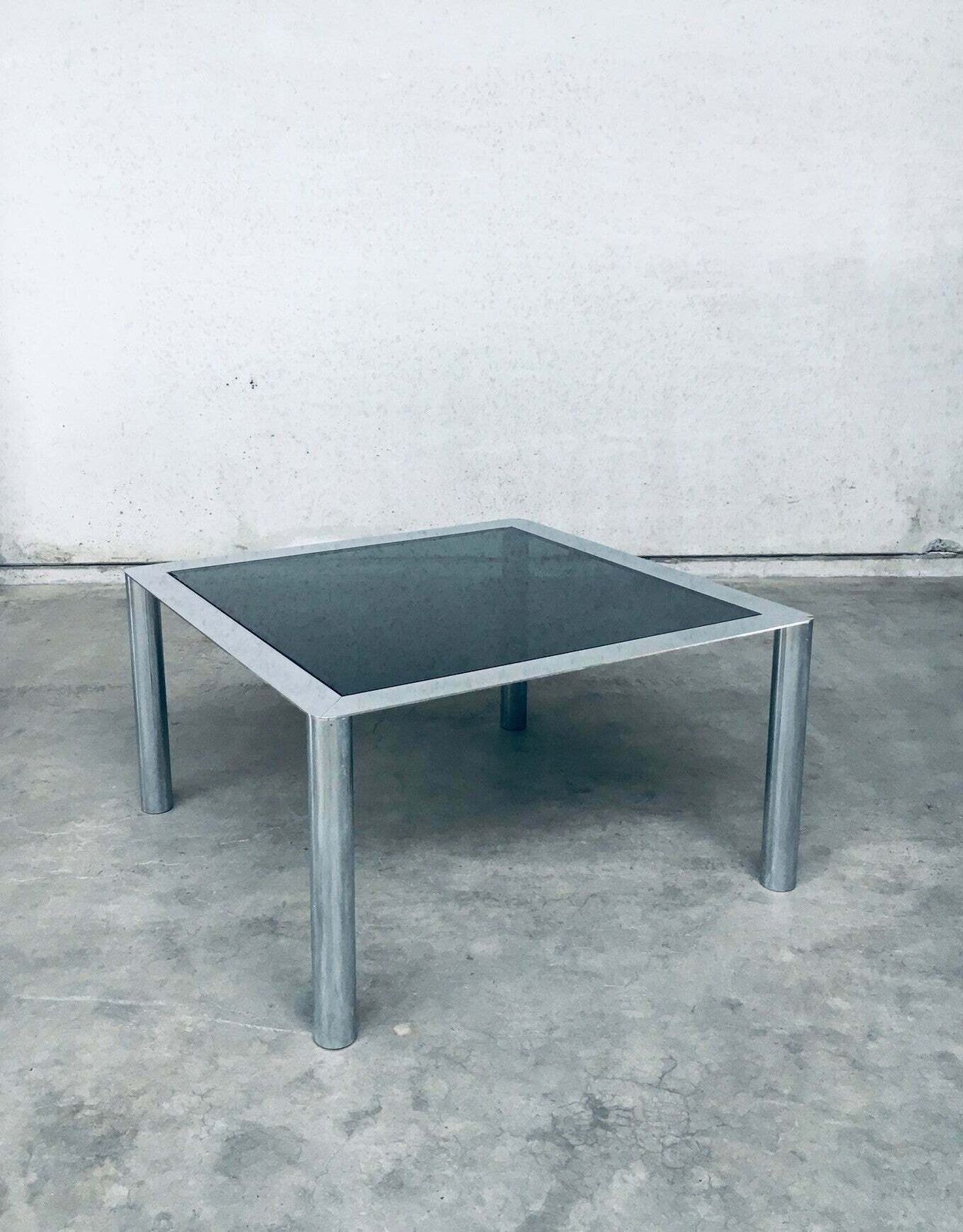 Furniture Midcentury Smoked Glass & Chromed Steel Square Dining Table By Sergio Mazza For Cinova, Italy 1970's photo