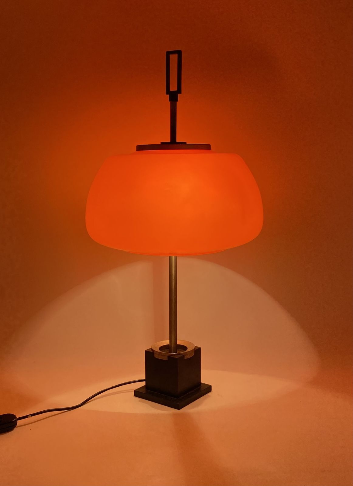 Oscar Torlasco, Orange Glass Table Lamp, Prod. Lumi, 1960 Ca. photo for sale