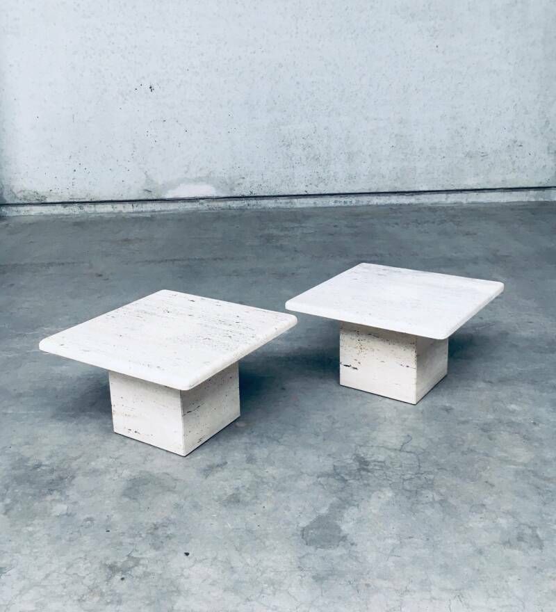 Italian Design Travertine Square Side End Table Set 1970's photo furniture