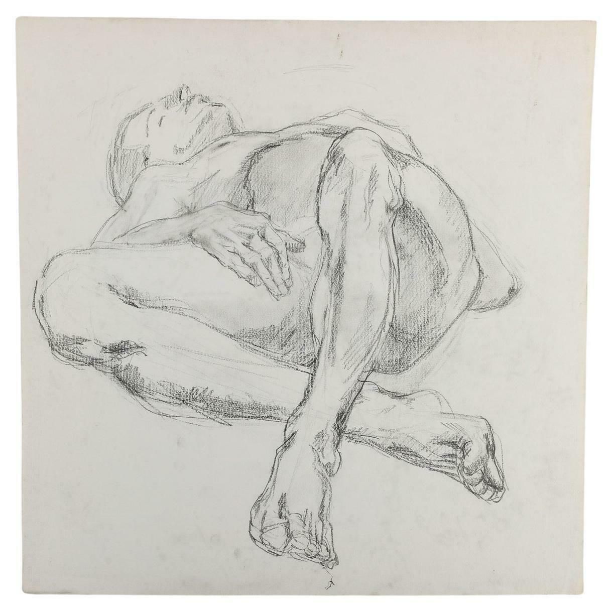 Drawing On Paper, Study Of A Nude Man, 20th Century.