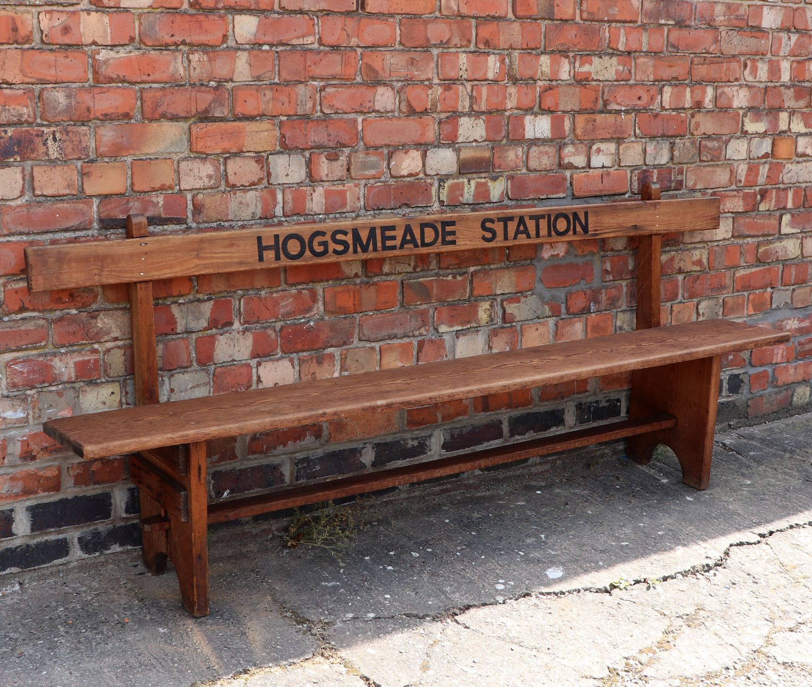A Lovely Quality Wooden Railway Bench, Later Sign Written For Hogsmeade Station. photo for sale
