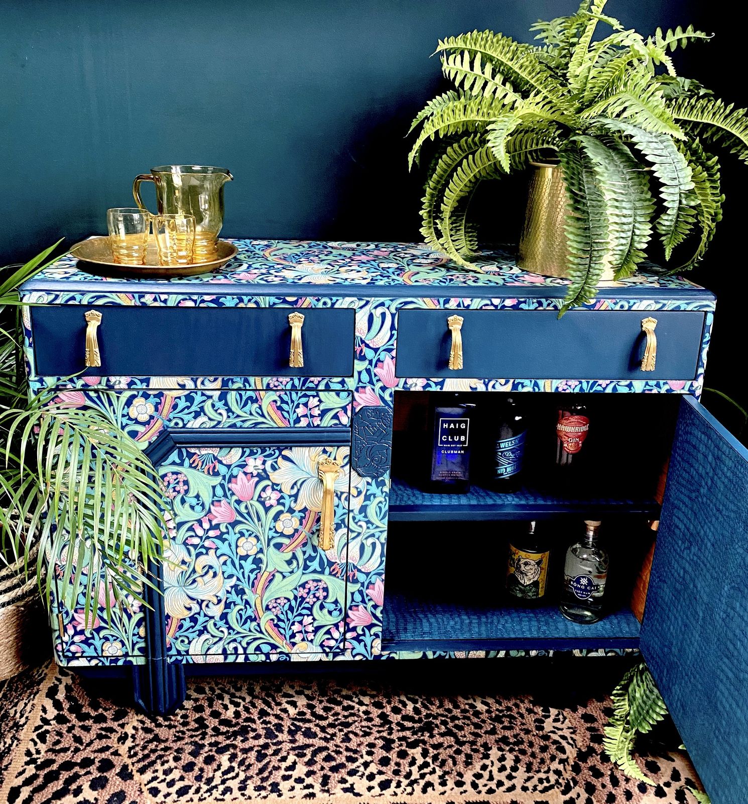 Upcycled, Vintage, Art Deco , 1950s Sideboard, Tv Unit , William Morris Print , Living Room, Dining Room Storage. photo Furniture
