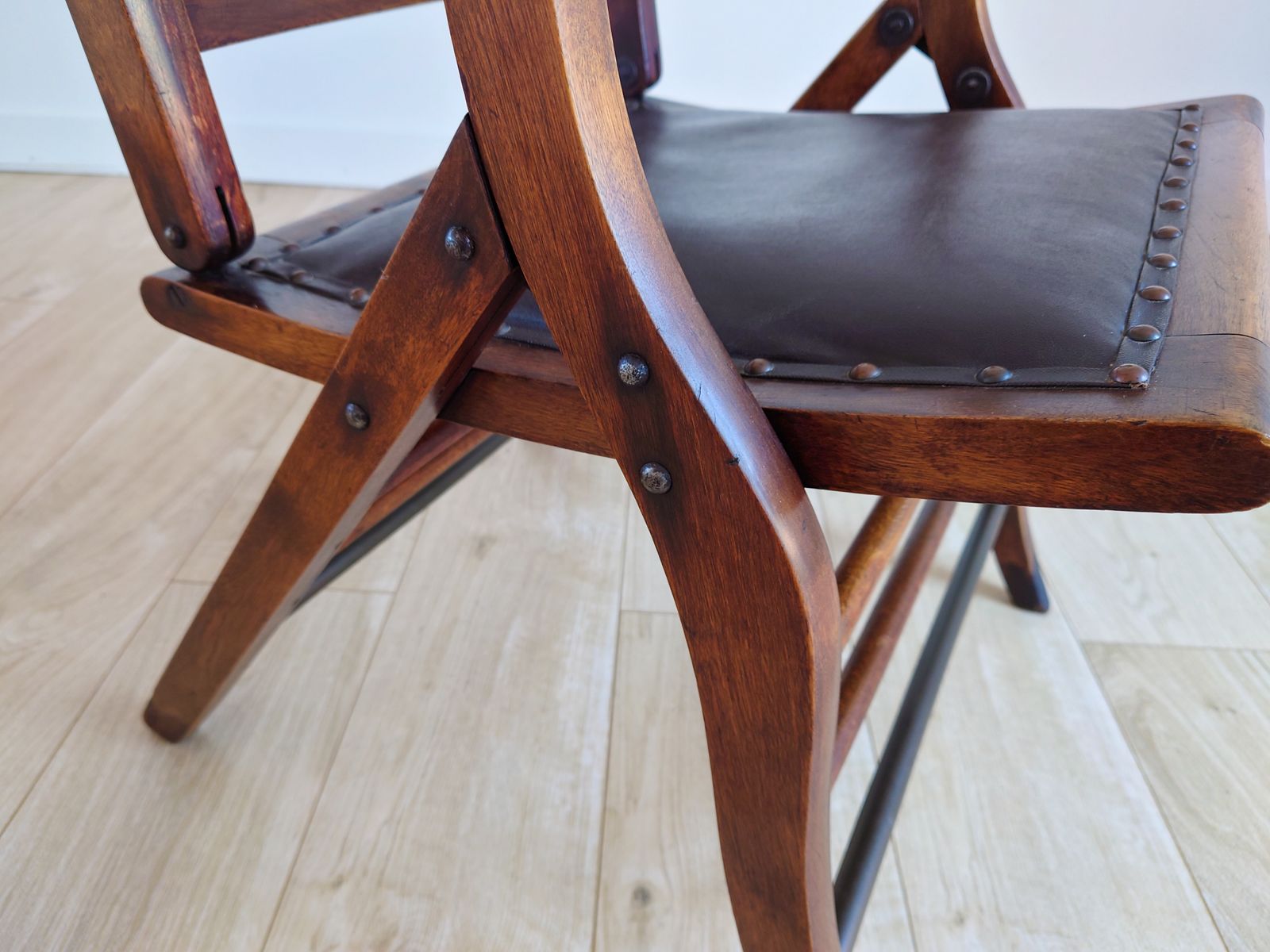 Campaign Chair With Adjustable Upholstered Headrest Circa 1890 X1 photo for sale