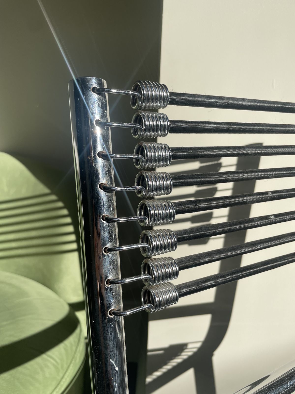 Furniture Set Of 4 René Herbst 'Sandows' Chairs Steel And Cord Design 1928 Produced 1970s photo