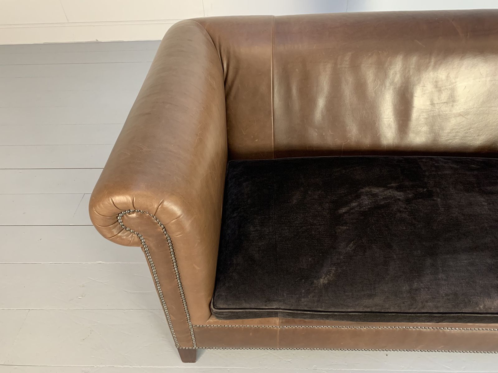 photo furniture Ralph Lauren “Brompton” 2.5 Seat Chesterfield Sofa – In Brown Leather & Velvet