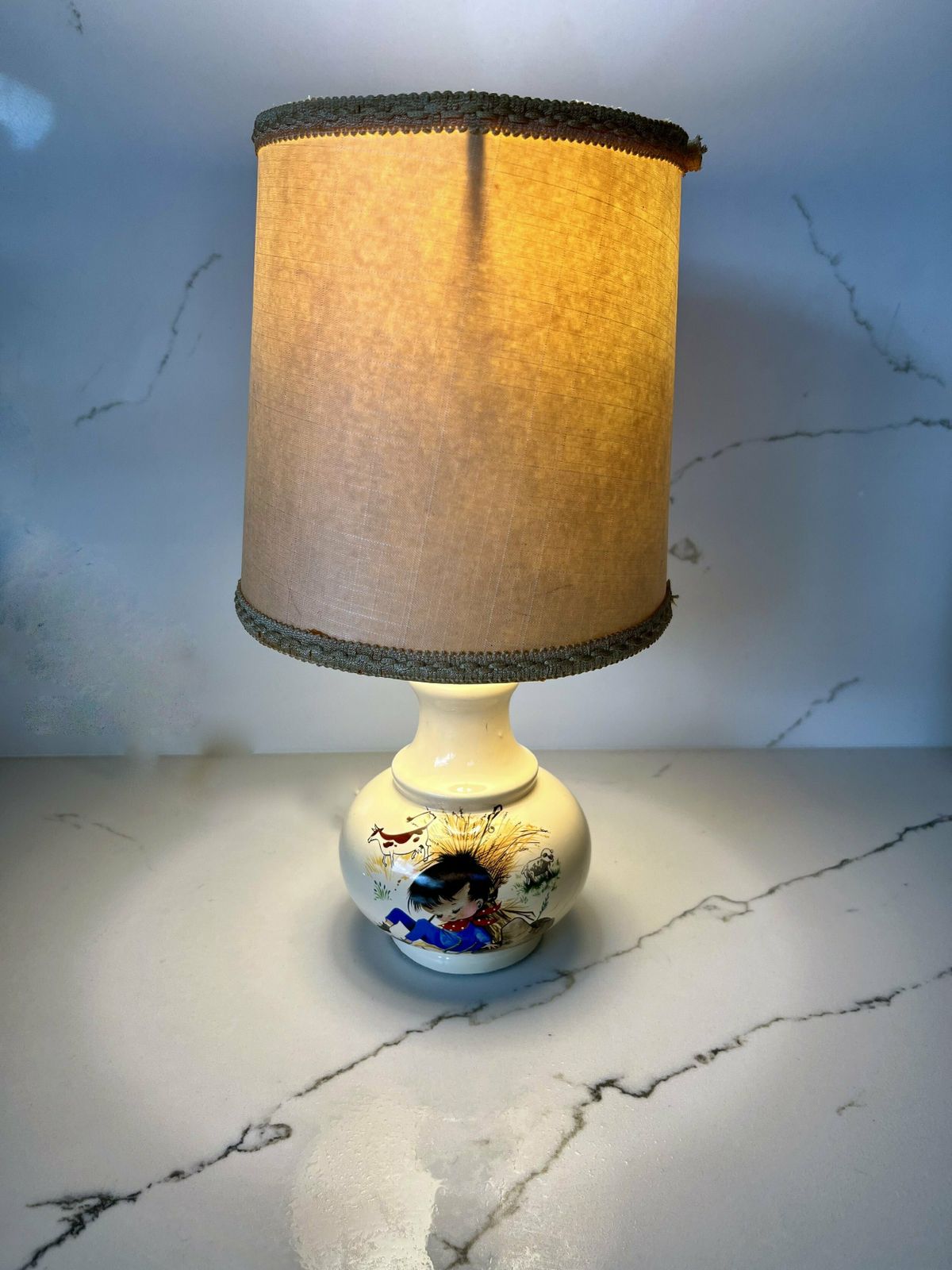 Vintage 1960s Hand Painted Childrens Lamp photo for sale