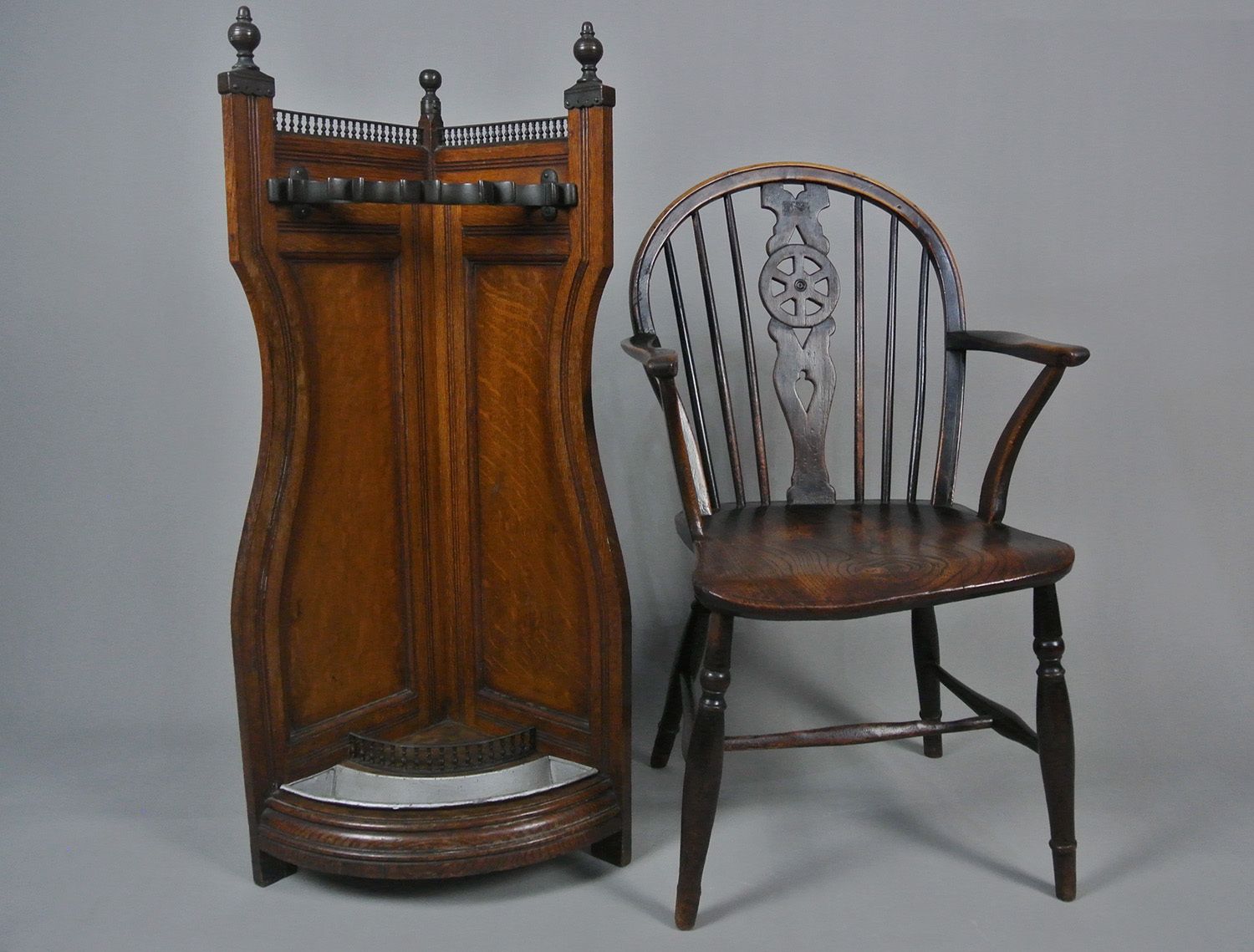 Victorian Arts And Crafts Oak And Bronze Corner Stick Stand C. 1880 photo Furniture