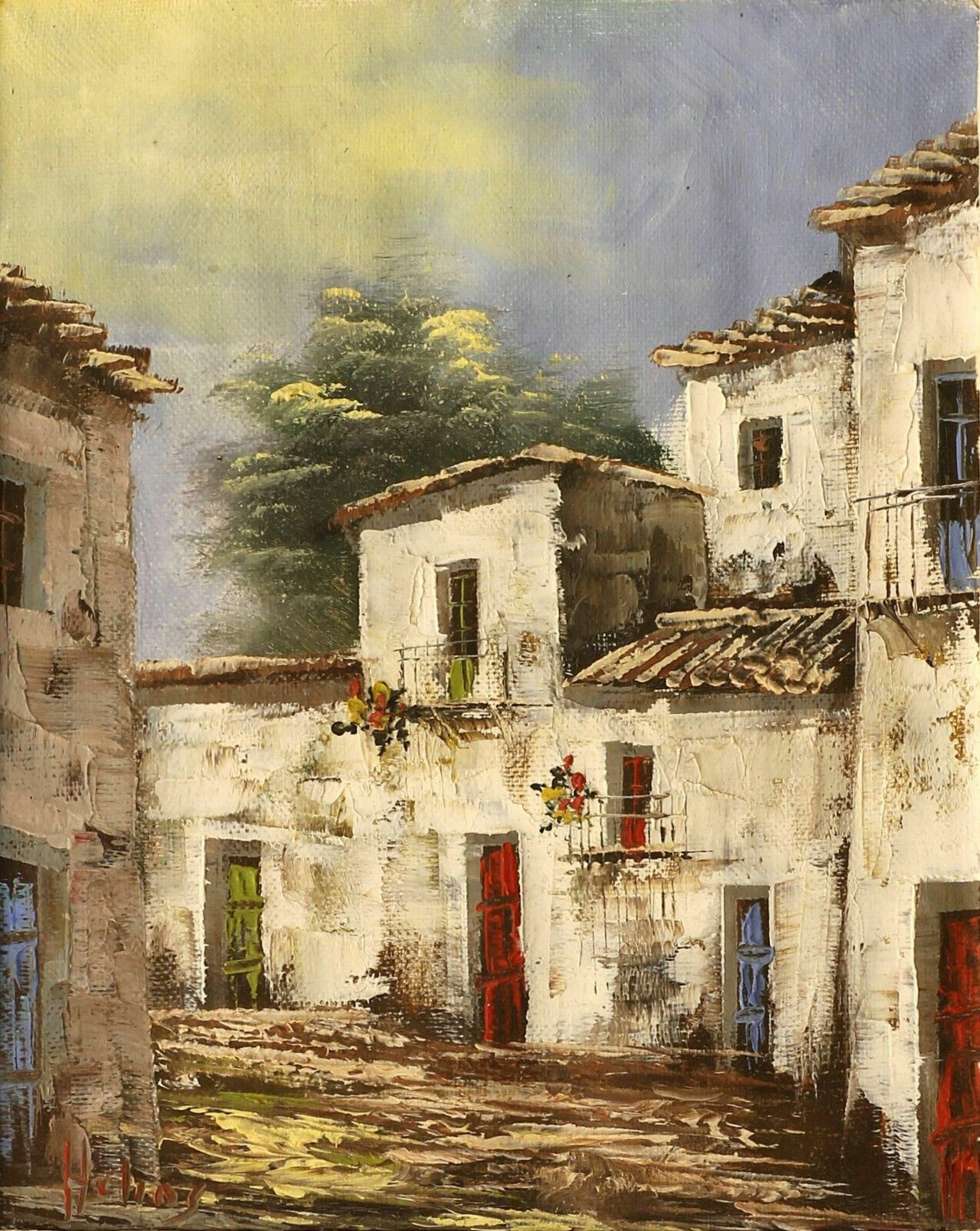 Oil Painting By Helios Gisbert. Mediterranean Houses photo furniture