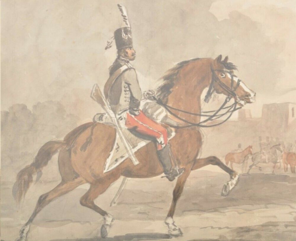 Pair Of Watercolour Drawings/ Paintings Of Cavalry Officers photo vinterior