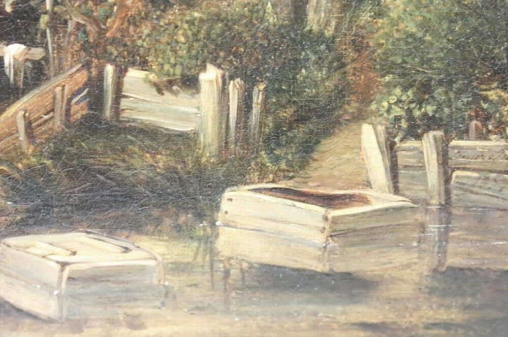 C19th Oil Painting On Canvas Showing Women Washing Laundry photo 395.0