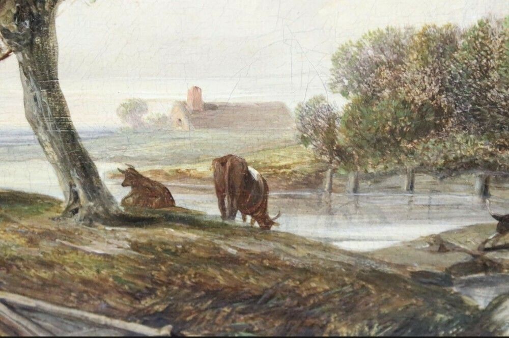 C19th Oil Painting On Canvas Showing Women Washing Laundry photo vinterior