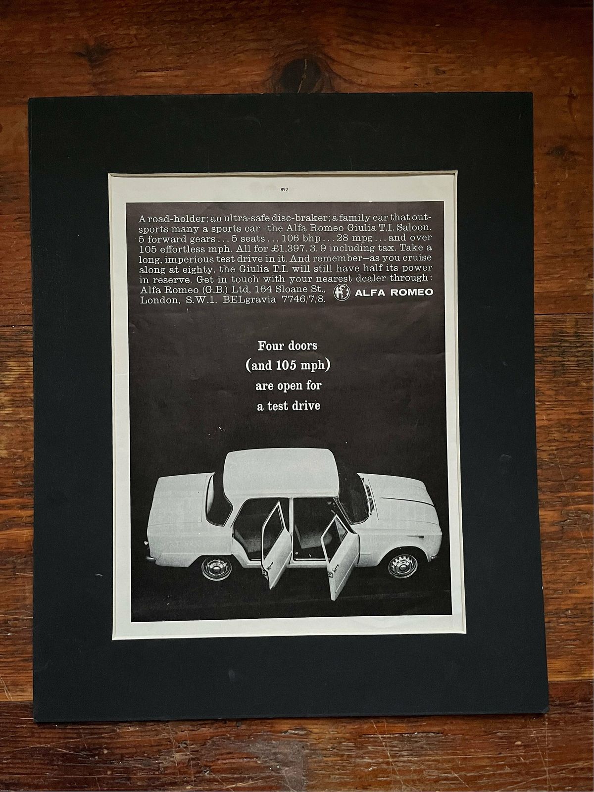 Alfa Romeo Giulia Original Advertising Print 1965 photo Art
