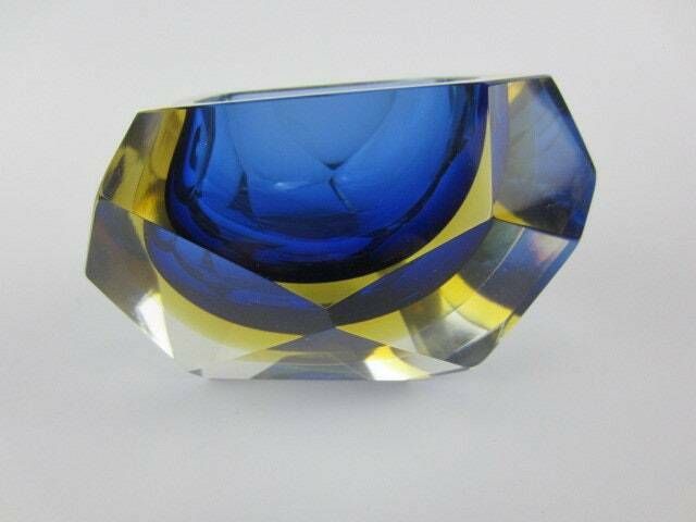 Murano Crystal Glass Sommerso Faceted Sculptural Bowl Flavio Poli 60s Italy Rare photo furniture