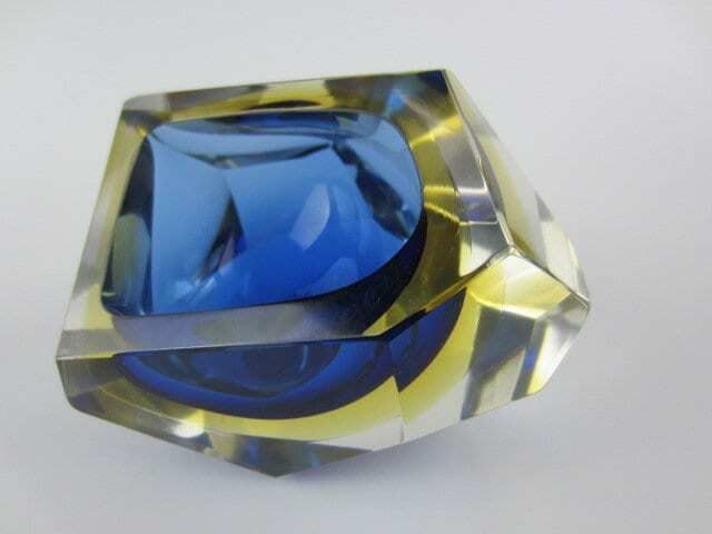 Murano Crystal Glass Sommerso Faceted Sculptural Bowl Flavio Poli 60s Italy Rare photo Home Decor