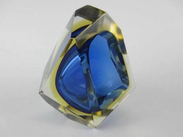 photo for sale Murano Crystal Glass Sommerso Faceted Sculptural Bowl Flavio Poli 60s Italy Rare