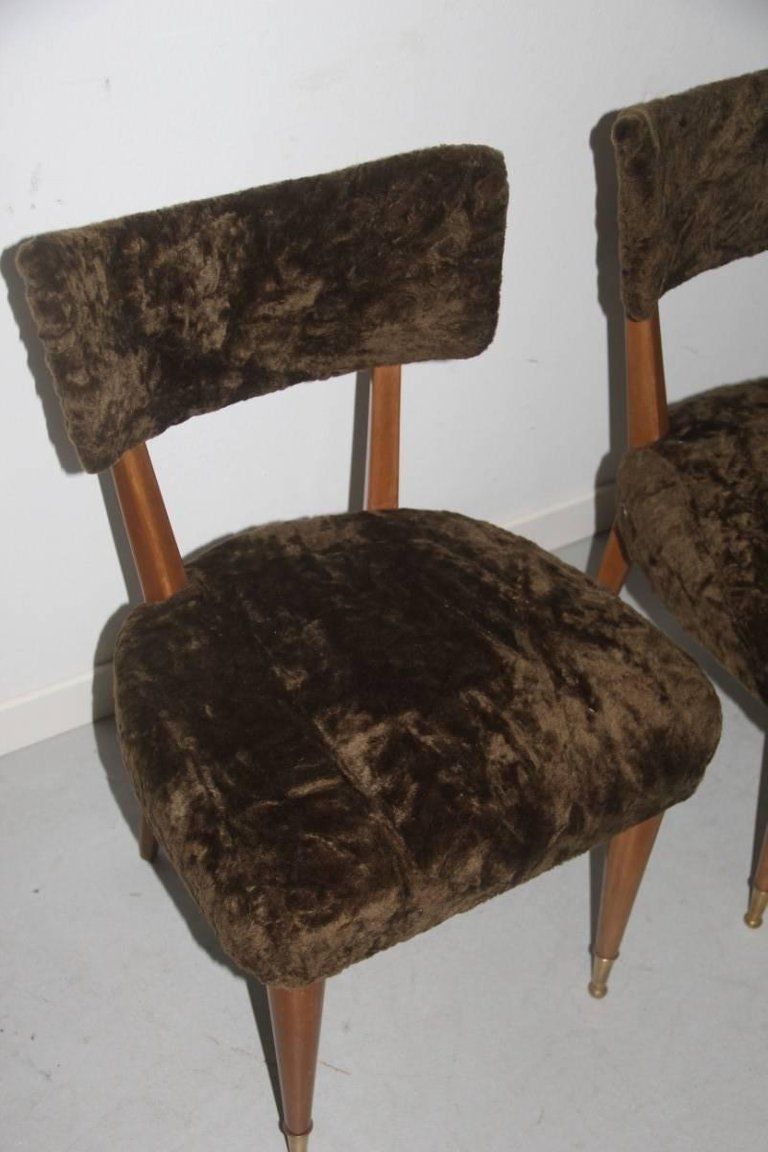 Pair Of Chairs Wood And Chenille Green Italian Mid Century Modern photo vintage