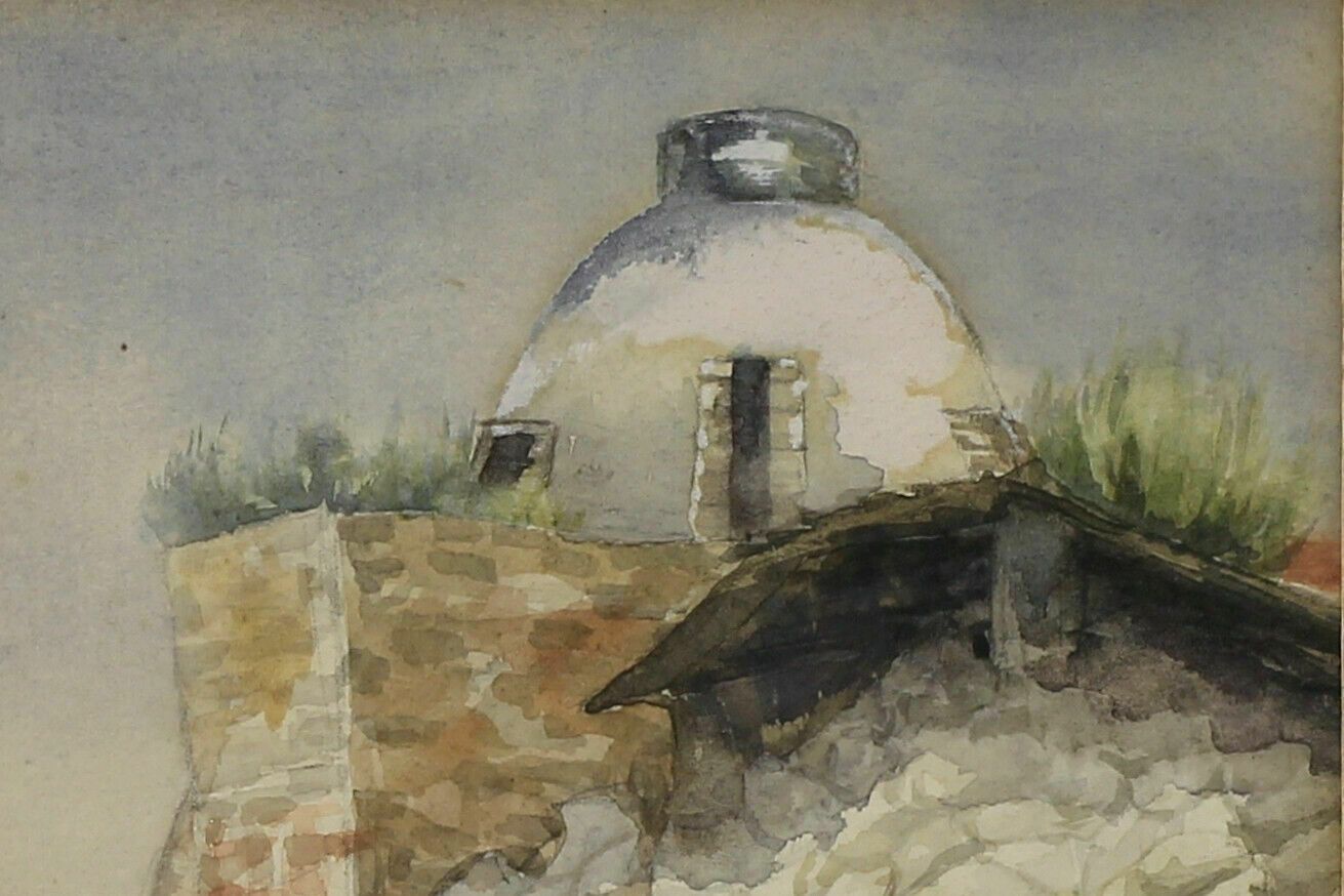 Watercolour Of A Domed Lookout Post On An Estuary photo for sale