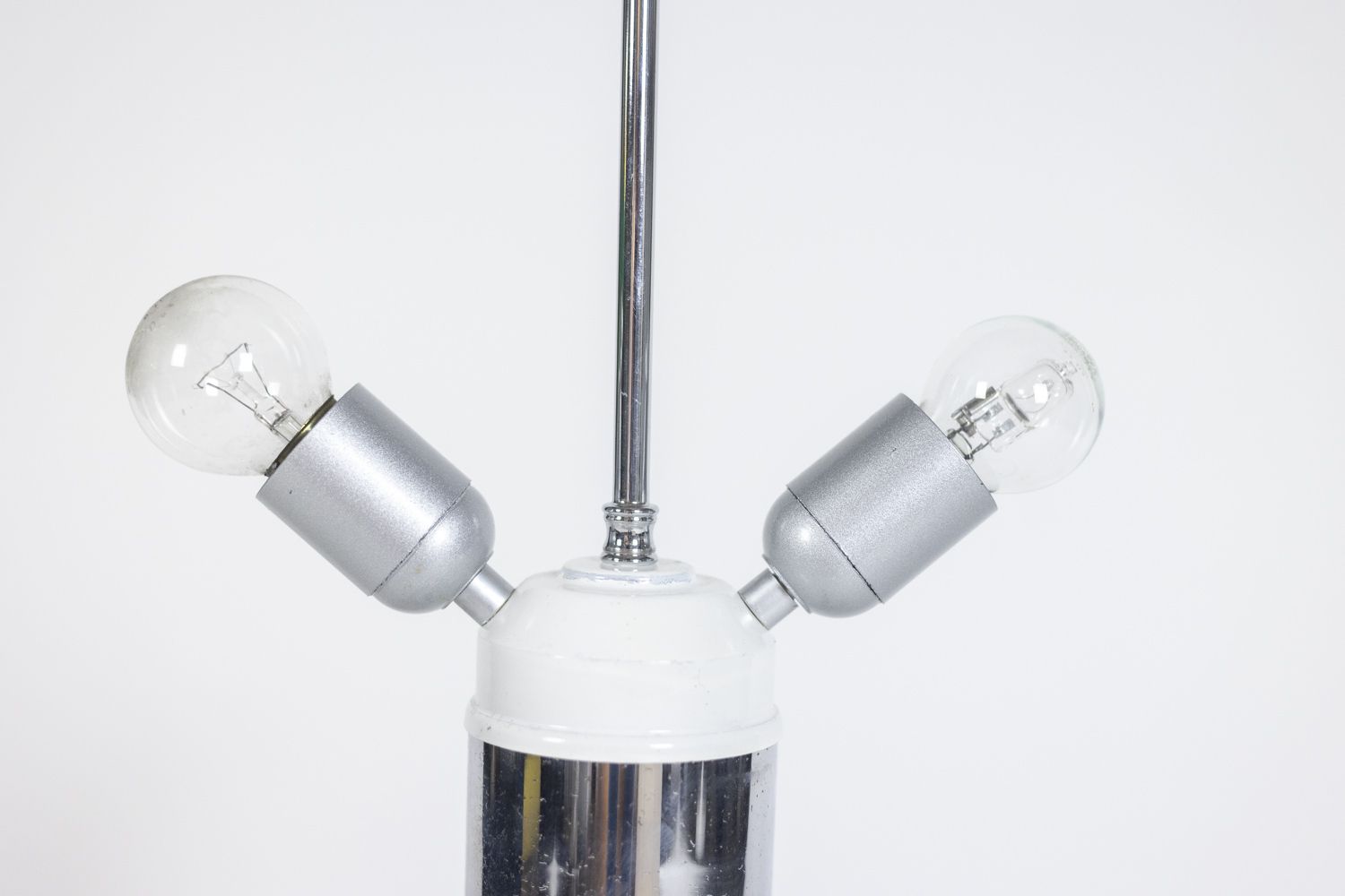 White Glass Lamp Decorated With A Brown And Yellow Spiral, 1970s photo 2290.0