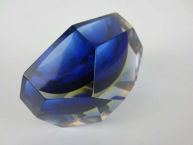 Murano Crystal Glass 4 X Sommerso Faceted Sculptural Bowl By Flavio Poli, 60s photo Home Decor