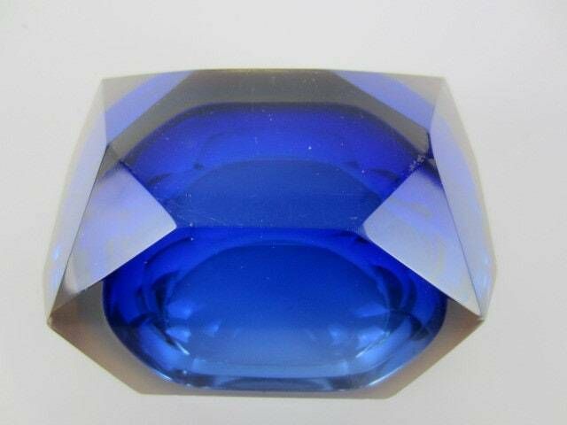 Murano Crystal Glass 4 X Sommerso Faceted Sculptural Bowl By Flavio Poli, 60s photo vintage