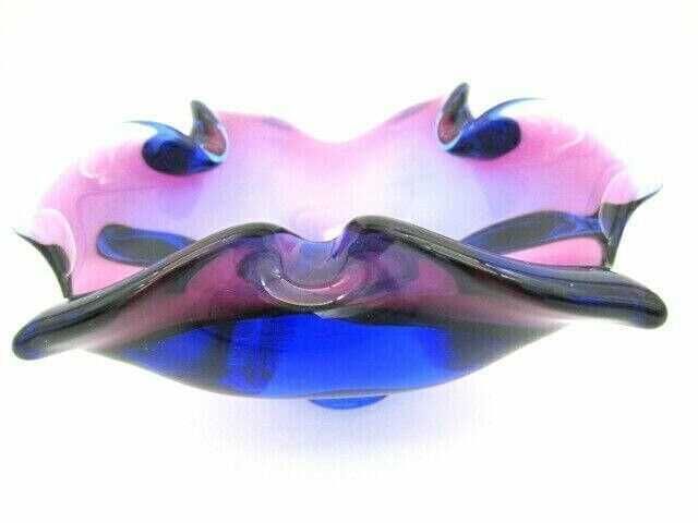 Purple And Blue Art Glass Bowl Dish Freeform Sommerso Chribska photo for sale