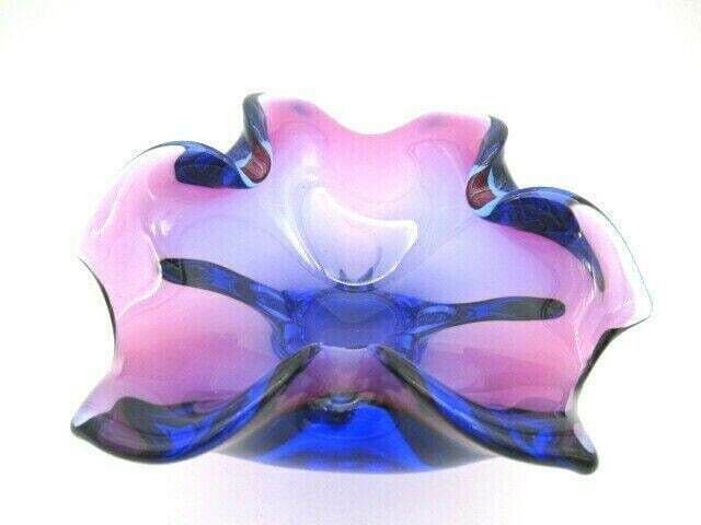 Purple And Blue Art Glass Bowl Dish Freeform Sommerso Chribska photo Home Decor