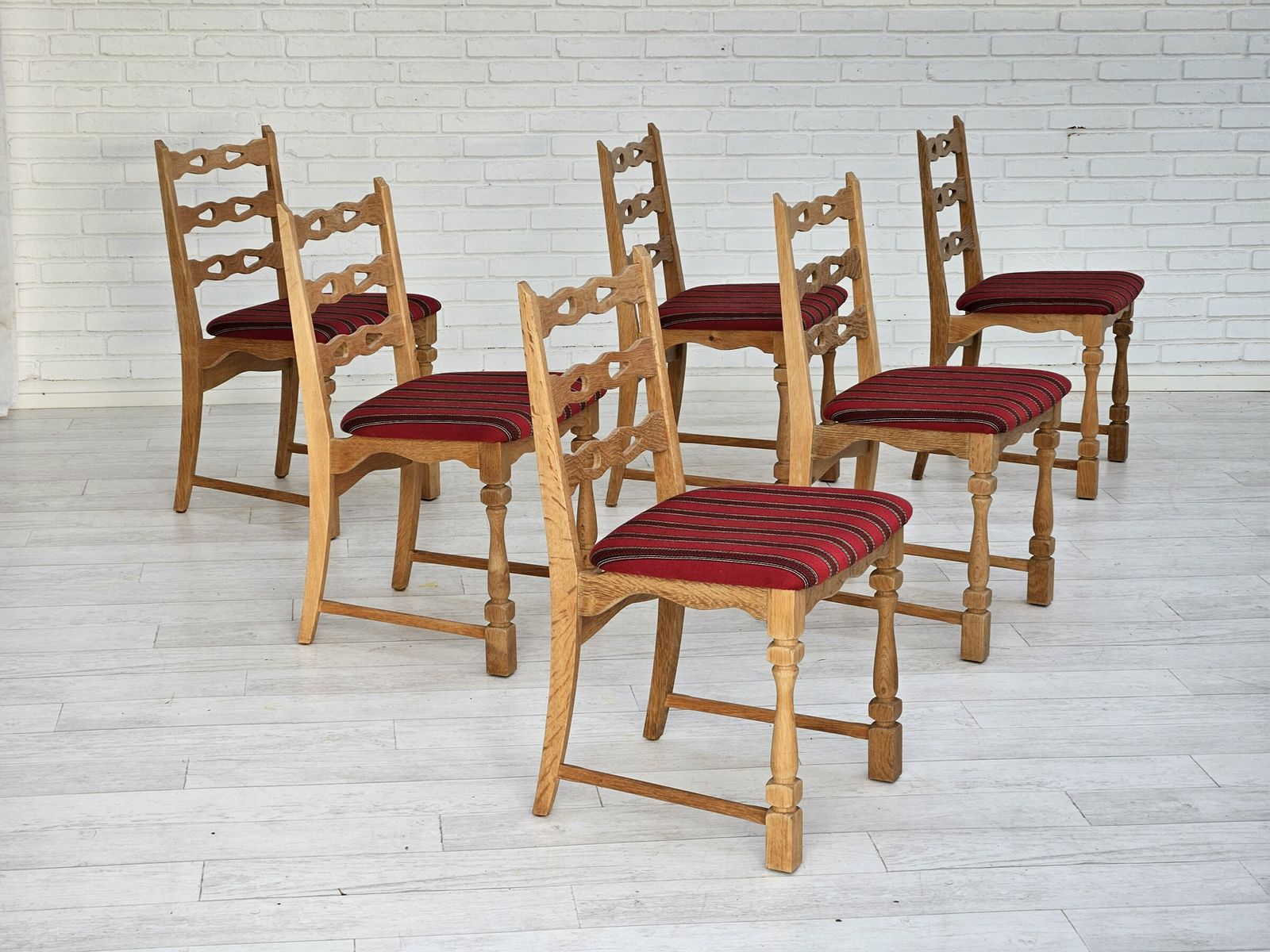 1970s, Set 6 Pcs Of Danish Dinning Chairs, Original Good Condition, Furniture Wool. photo Furniture