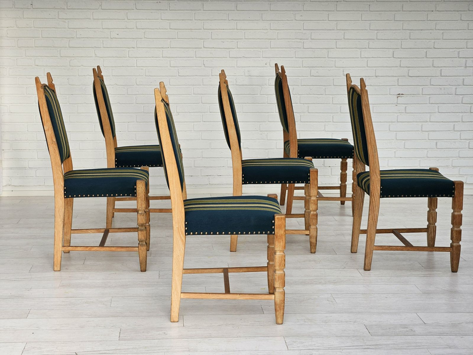 1970s, Set 6 Pcs Of Danish Dinning Chairs, Original Good Condition, Furniture Wool. photo vintage